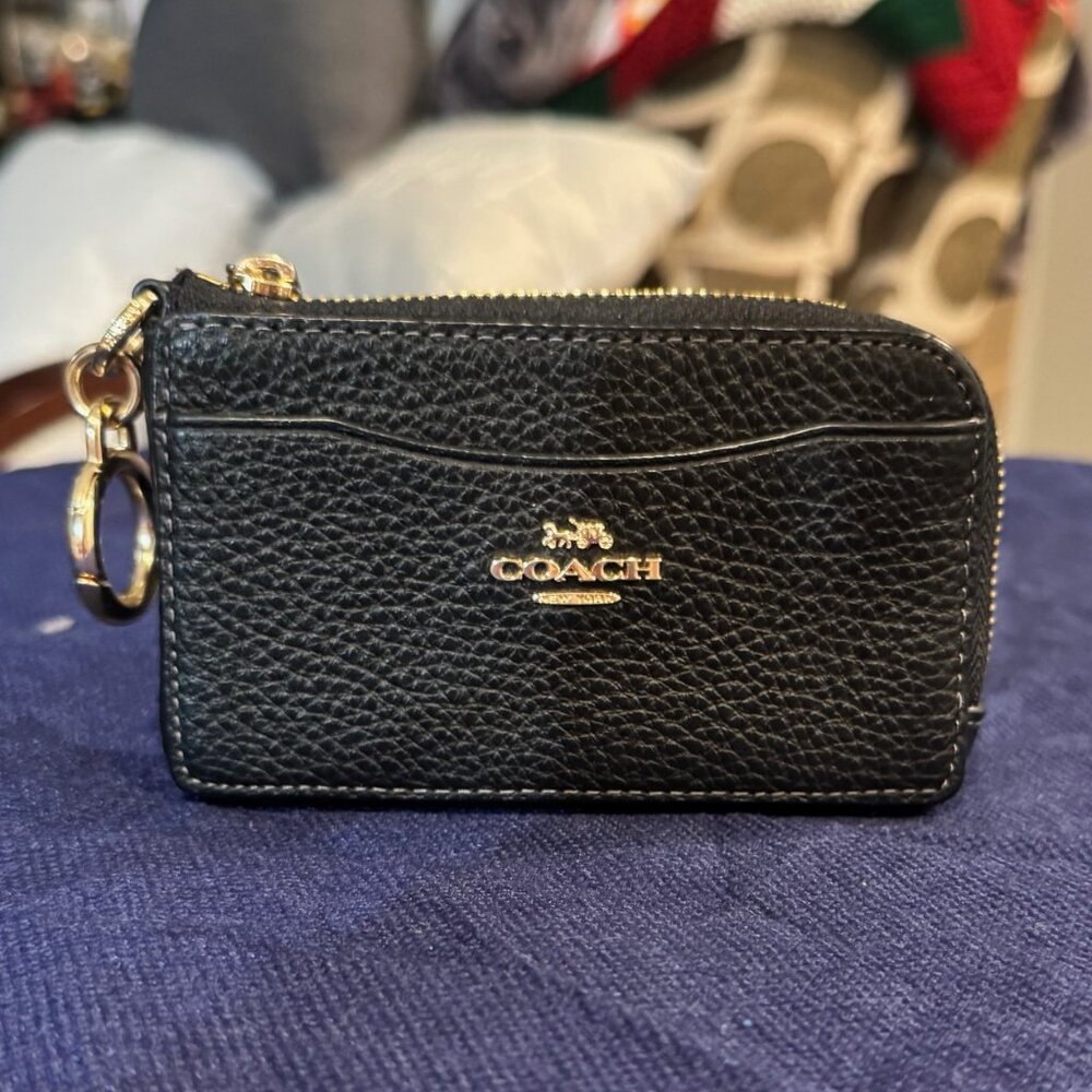 Coach Black Pebble Leather Credit Card Wallet